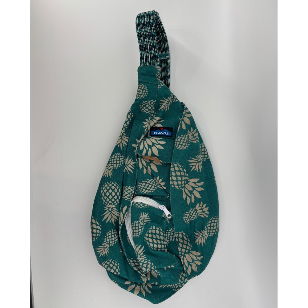 KAVU Rope Bag Teal Pineapple Print Canvas Crossbody Sling Bag